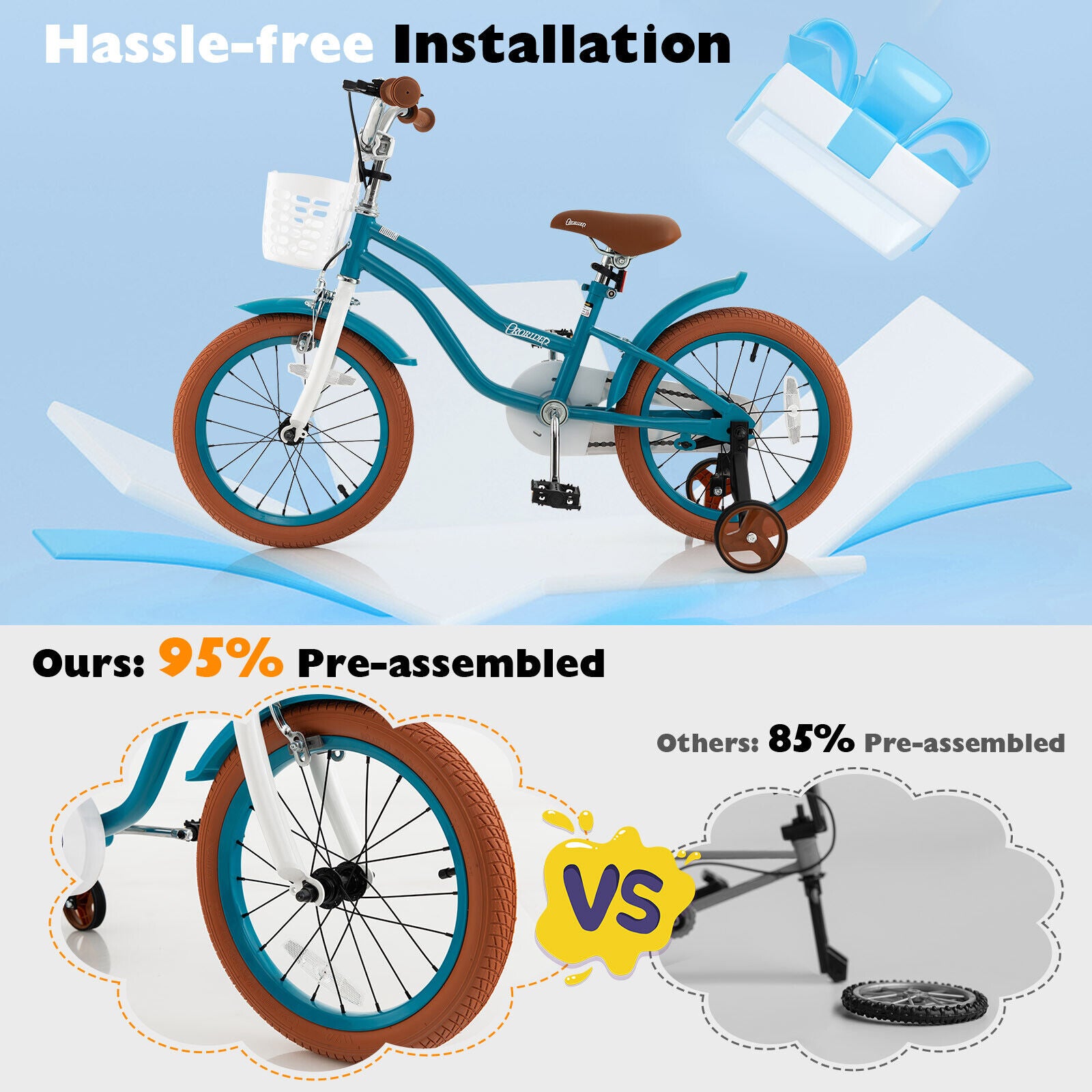 16 Inch Kids Bike, Front Handbrake, 2 Training Wheels, Turquoise Kids Bike at Gallery Canada