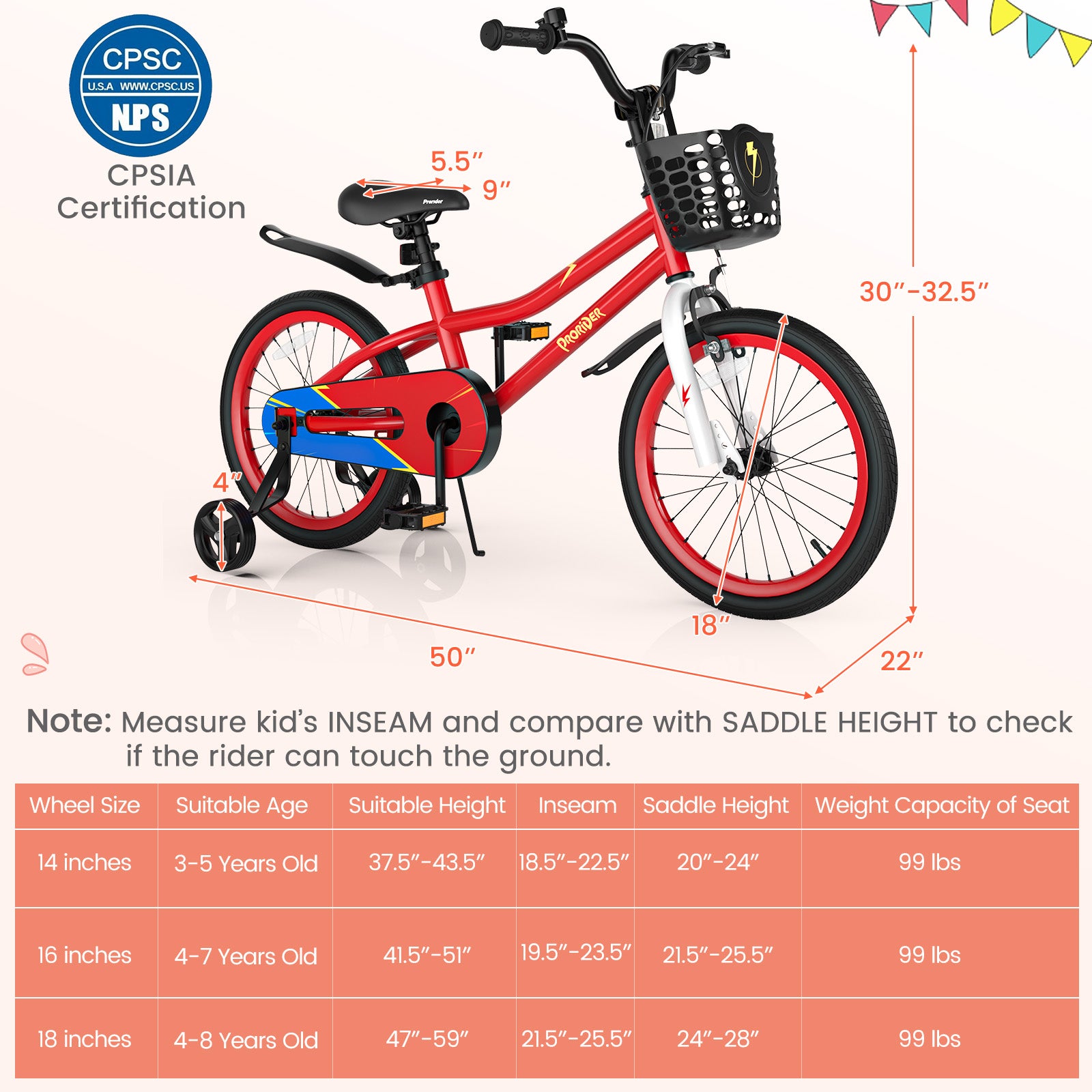 18 Feet Kids Bike With Removable Training Wheels, Red Kids Bike at Gallery Canada