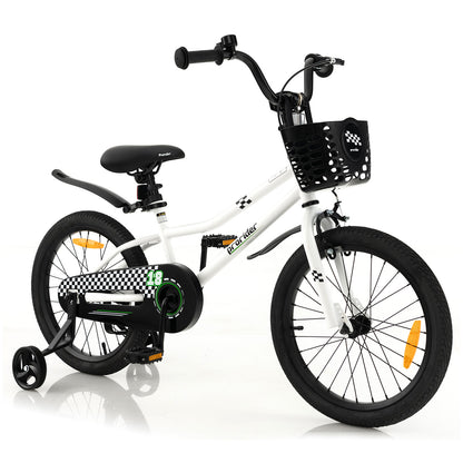 18 Feet Kids Bike, Removable Training Wheels, White, Black Kids Bike Black & White at Gallery Canada
