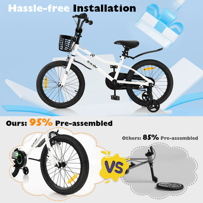 18 Feet Kids Bike, Removable Training Wheels, White, Black Kids Bike at Gallery Canada