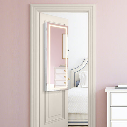 42.5 Inches Lockable Jewelry Mirror Cabinet, 3-Color LED Lights, White Jewelry Armoires at Gallery Canada