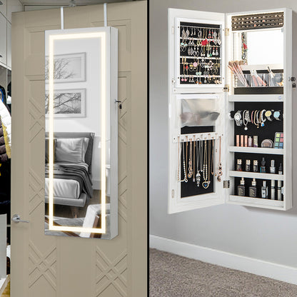 42.5 Inches Lockable Jewelry Mirror Cabinet, 3-Color LED Lights, White Jewelry Armoires at Gallery Canada