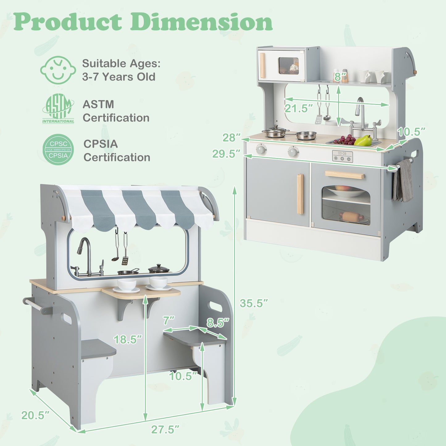 Kids Pretend Kitchen Playset, Double Sided, 2-Seat Cafe, Gray Play Kitchen Sets at Gallery Canada