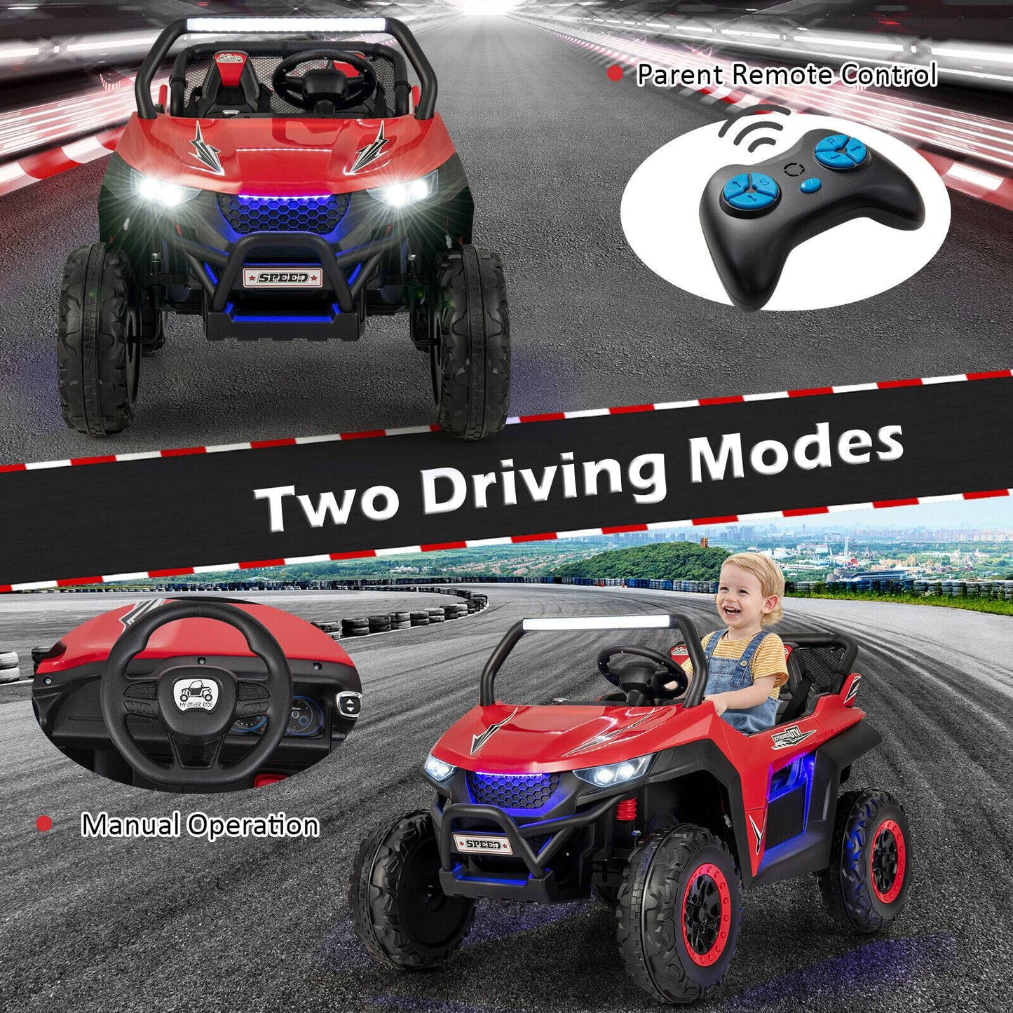 12V 2-Seater Kids Ride On UTV, Slow Start, Music, Red Powered Ride On Toys at Gallery Canada