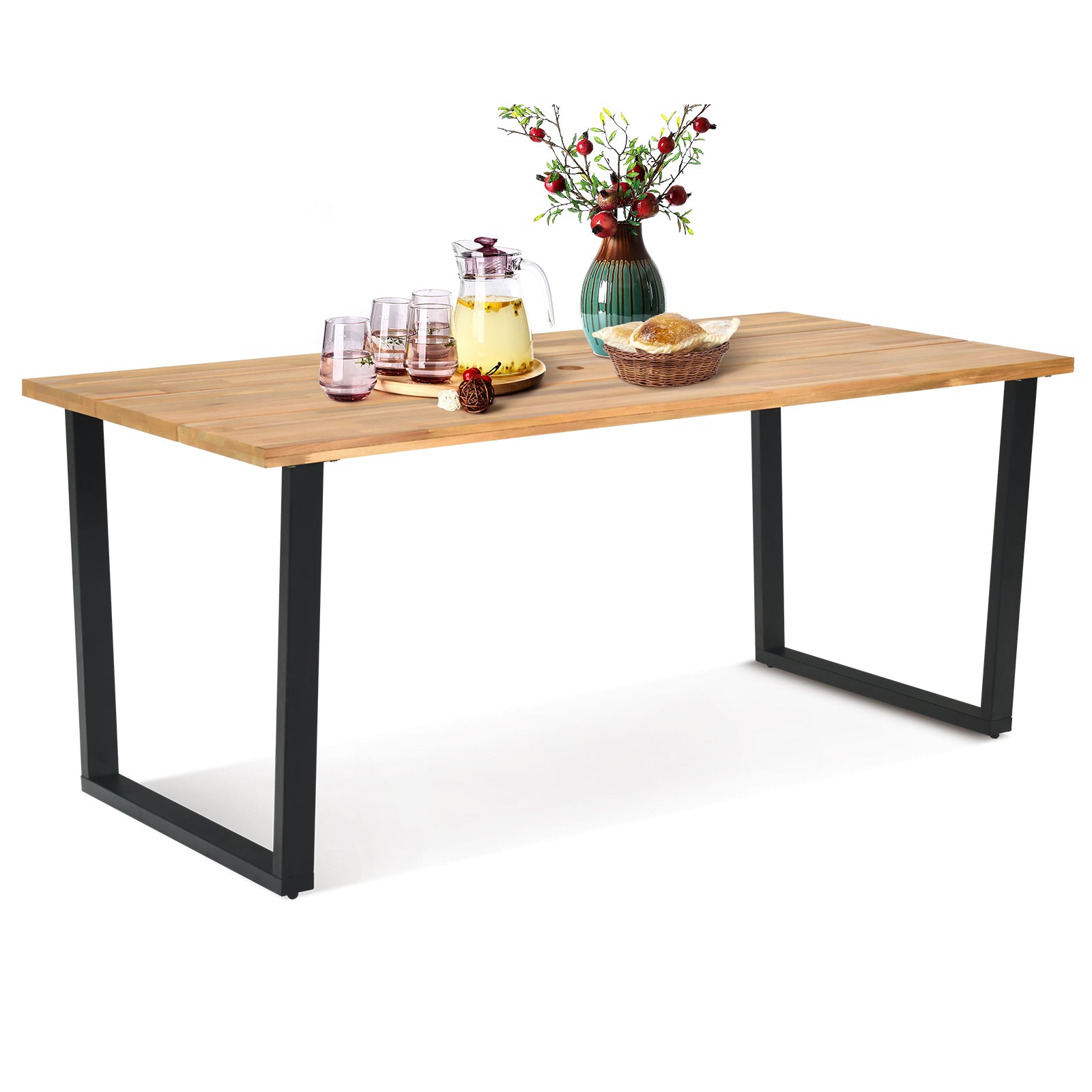 6-Person Acacia Wood Outdoor Dining Table, 2 Inch Umbrella Hole, Natural Patio Dining Tables at Gallery Canada