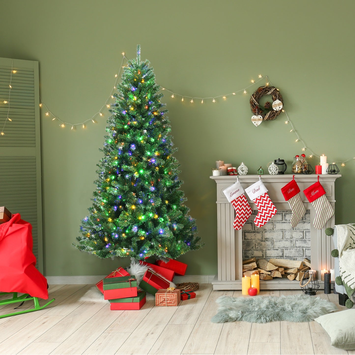 Artificial Hinged Christmas Tree, Remote LED Lights, 7', Green Christmas Tree at Gallery Canada