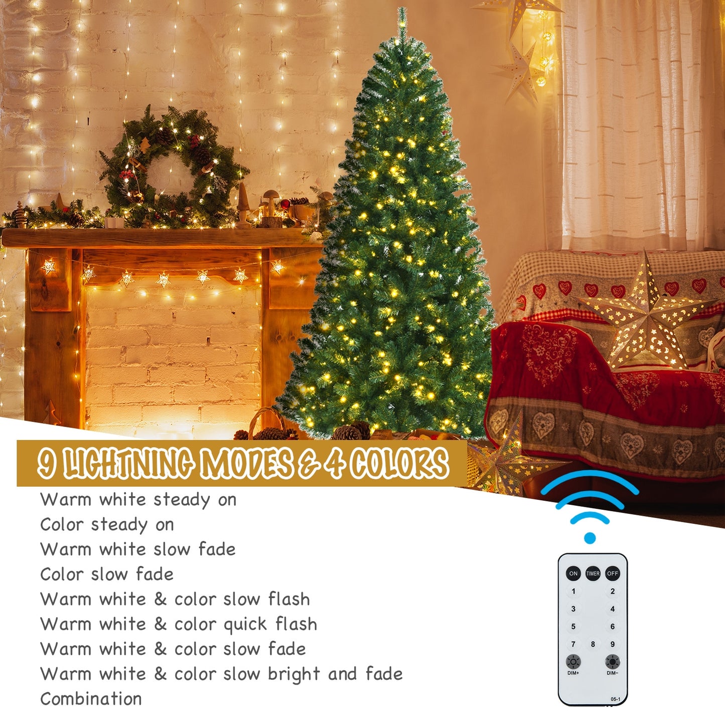Artificial Hinged Christmas Tree, Remote LED Lights, 7', Green Christmas Tree at Gallery Canada