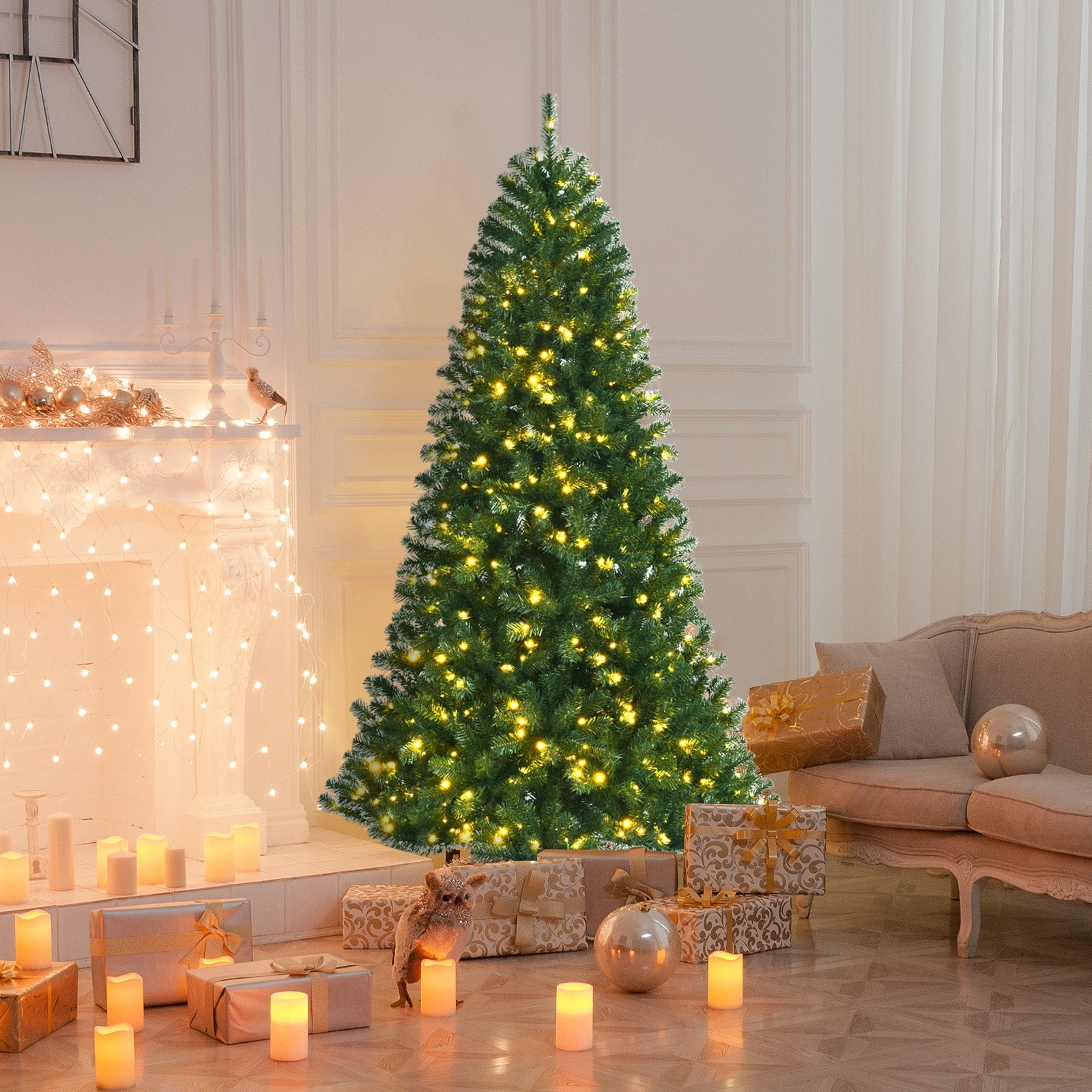 Artificial Hinged Christmas Tree, Remote LED Lights, 7', Green Christmas Tree at Gallery Canada