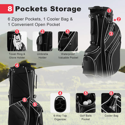 Golf Stand Cart Bag, 6-Way Divider, Carry Pockets, Black Golf at Gallery Canada