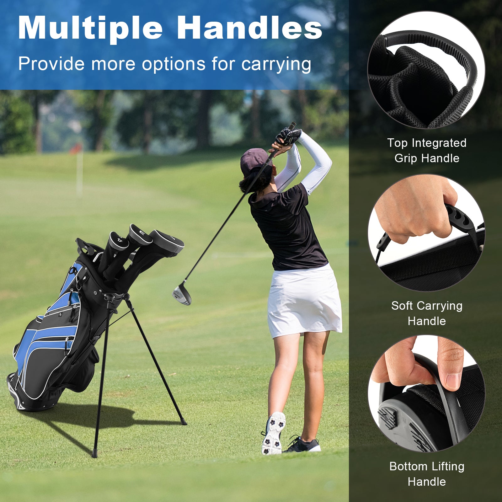 Golf Stand Cart Bag, 6-Way Divider, Carry Pockets, Blue Golf at Gallery Canada