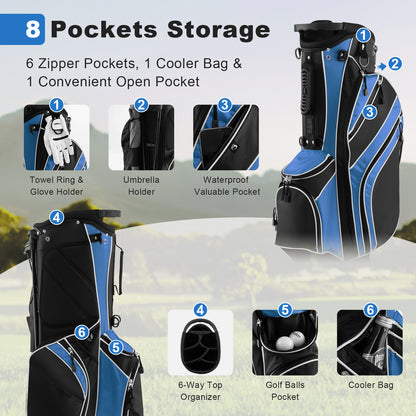 Golf Stand Cart Bag, 6-Way Divider, Carry Pockets, Blue Golf at Gallery Canada