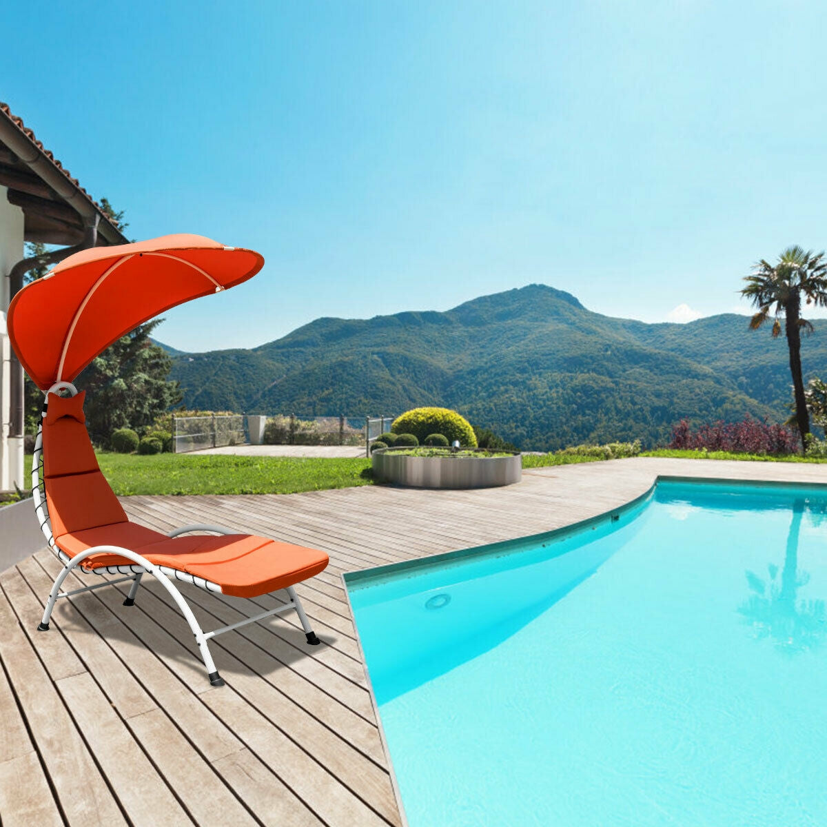 Patio Hanging Swing Hammock Chaise Lounger Chair, Orange Outdoor Chaise Lounges at Gallery Canada