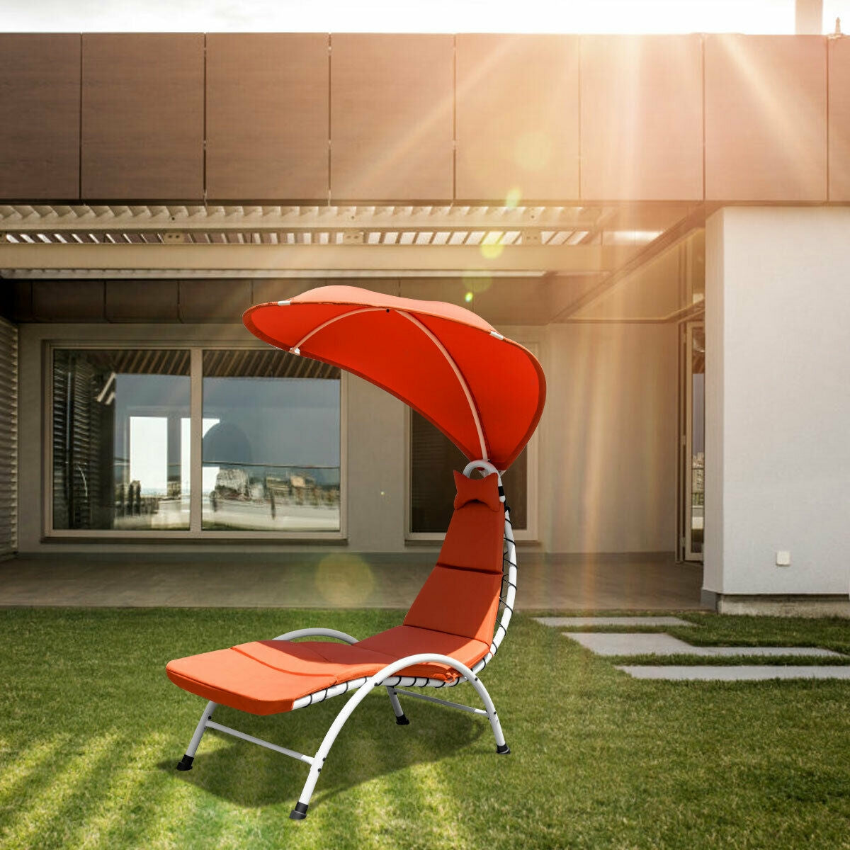 Patio Hanging Swing Hammock Chaise Lounger Chair, Orange Outdoor Chaise Lounges at Gallery Canada