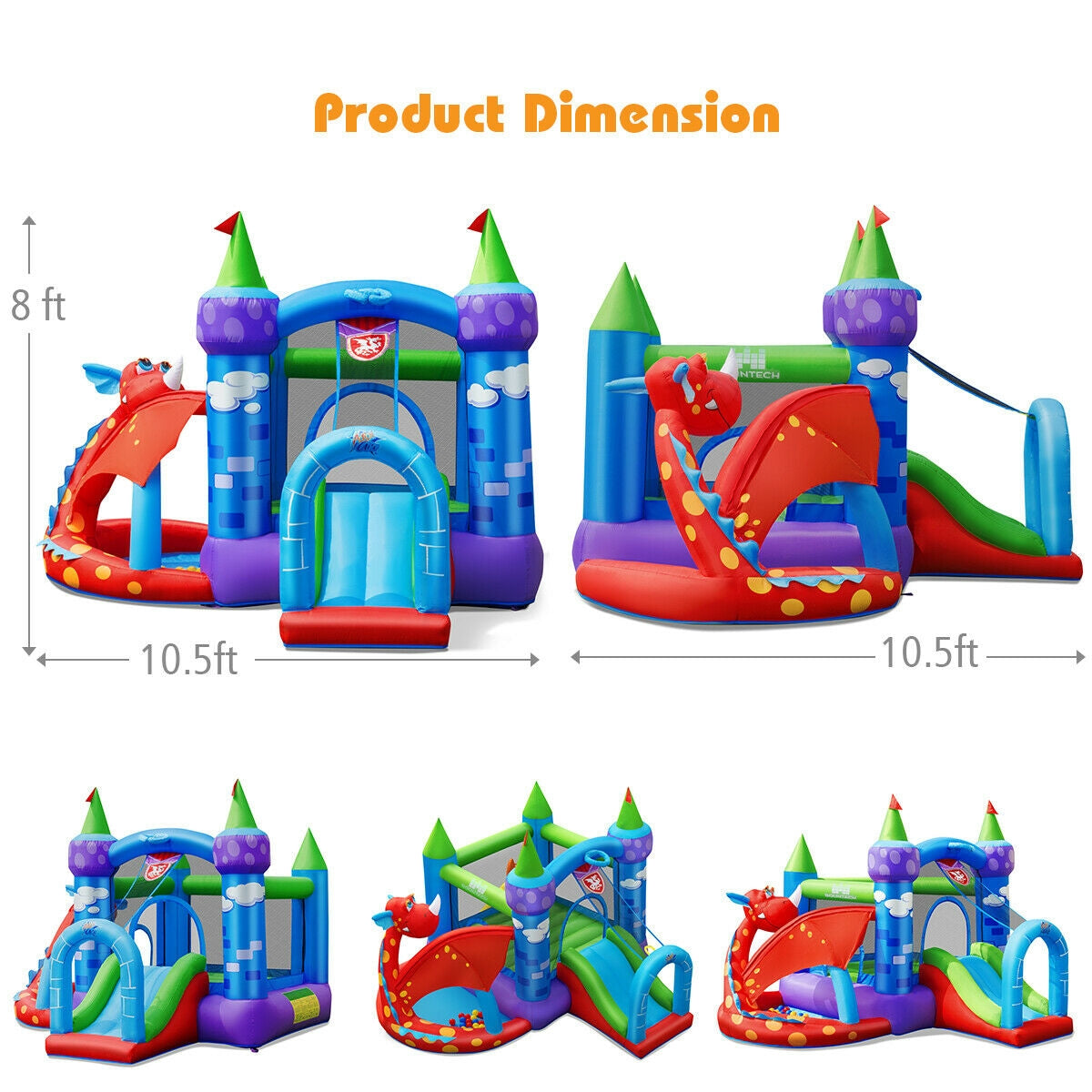Kids Inflatable Bounce House, Dragon Jumping Slide, 740W Blower Bounce House at Gallery Canada