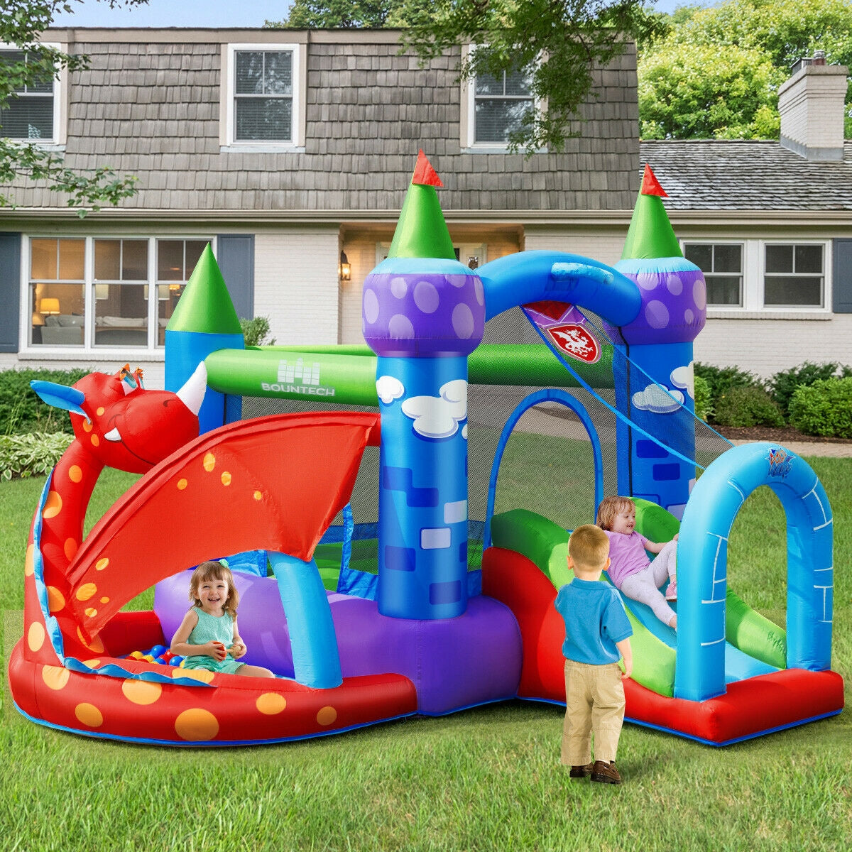 Kids Inflatable Bounce House, Dragon Jumping Slide, 740W Blower Bounce House at Gallery Canada