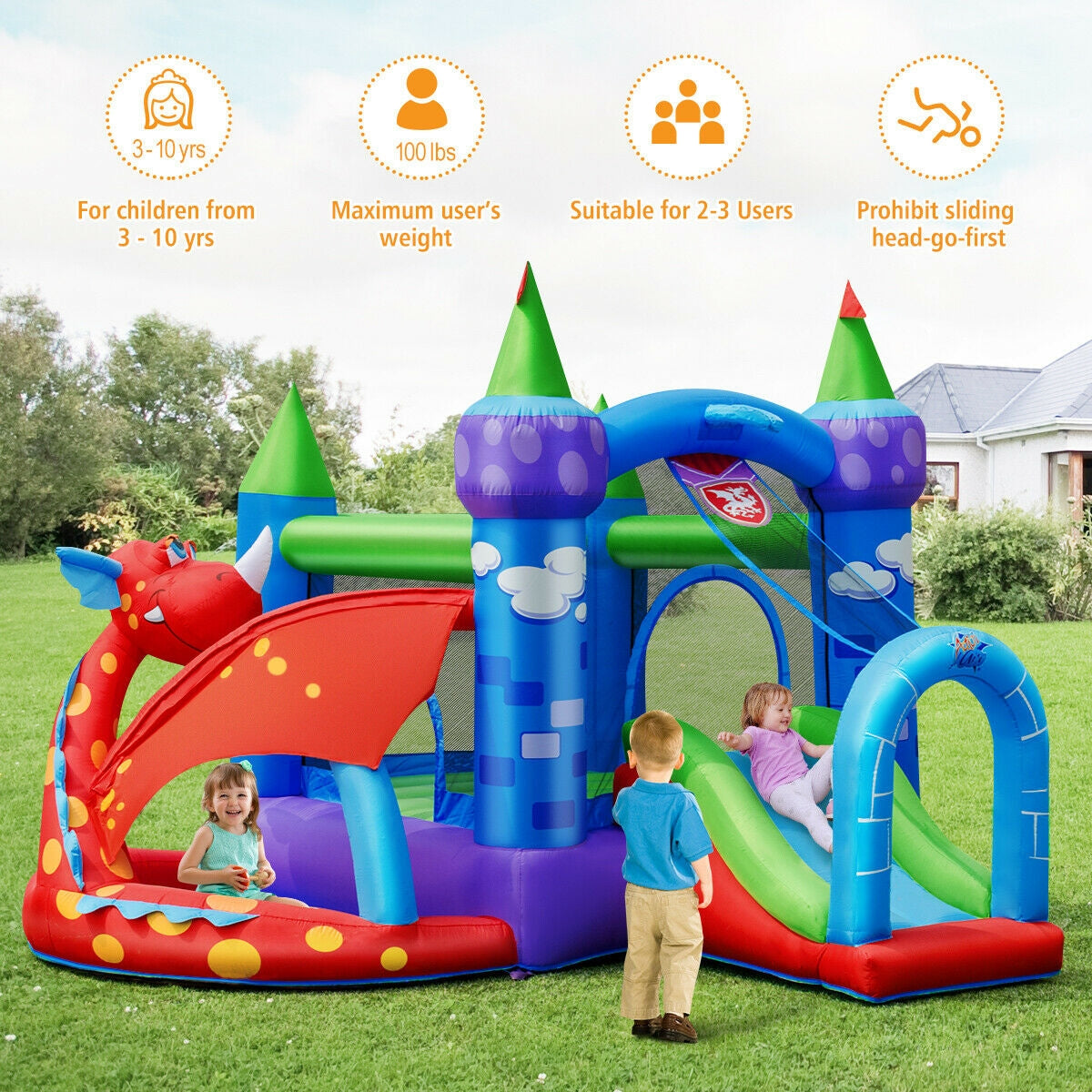 Kids Inflatable Bounce House, Dragon Jumping Slide, 740W Blower Bounce House at Gallery Canada