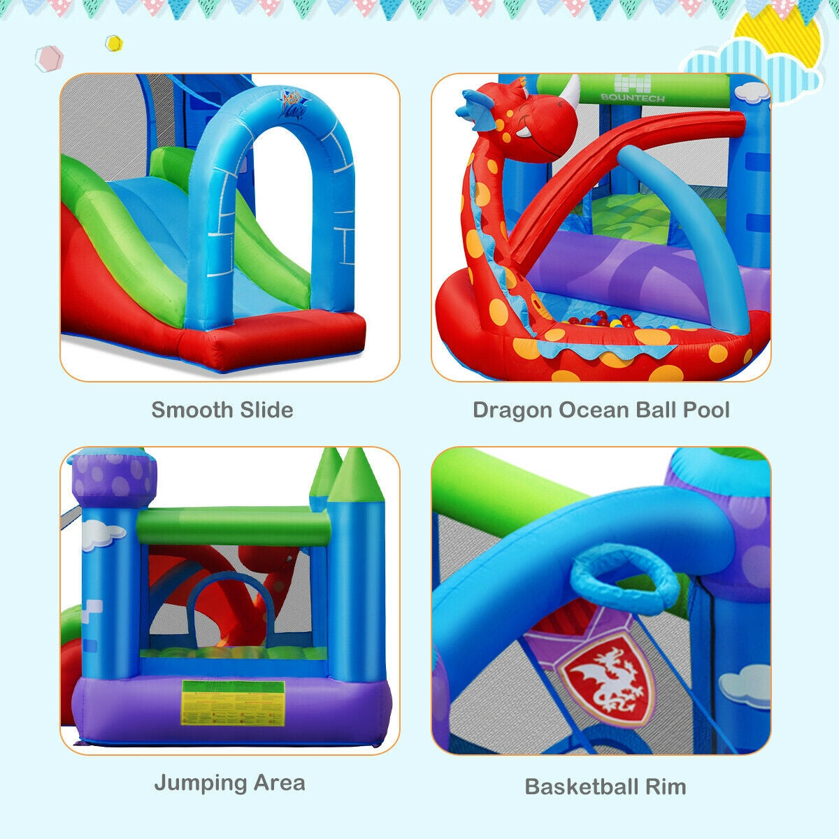 Kids Inflatable Bounce House, Dragon Jumping Slide, 740W Blower Bounce House at Gallery Canada