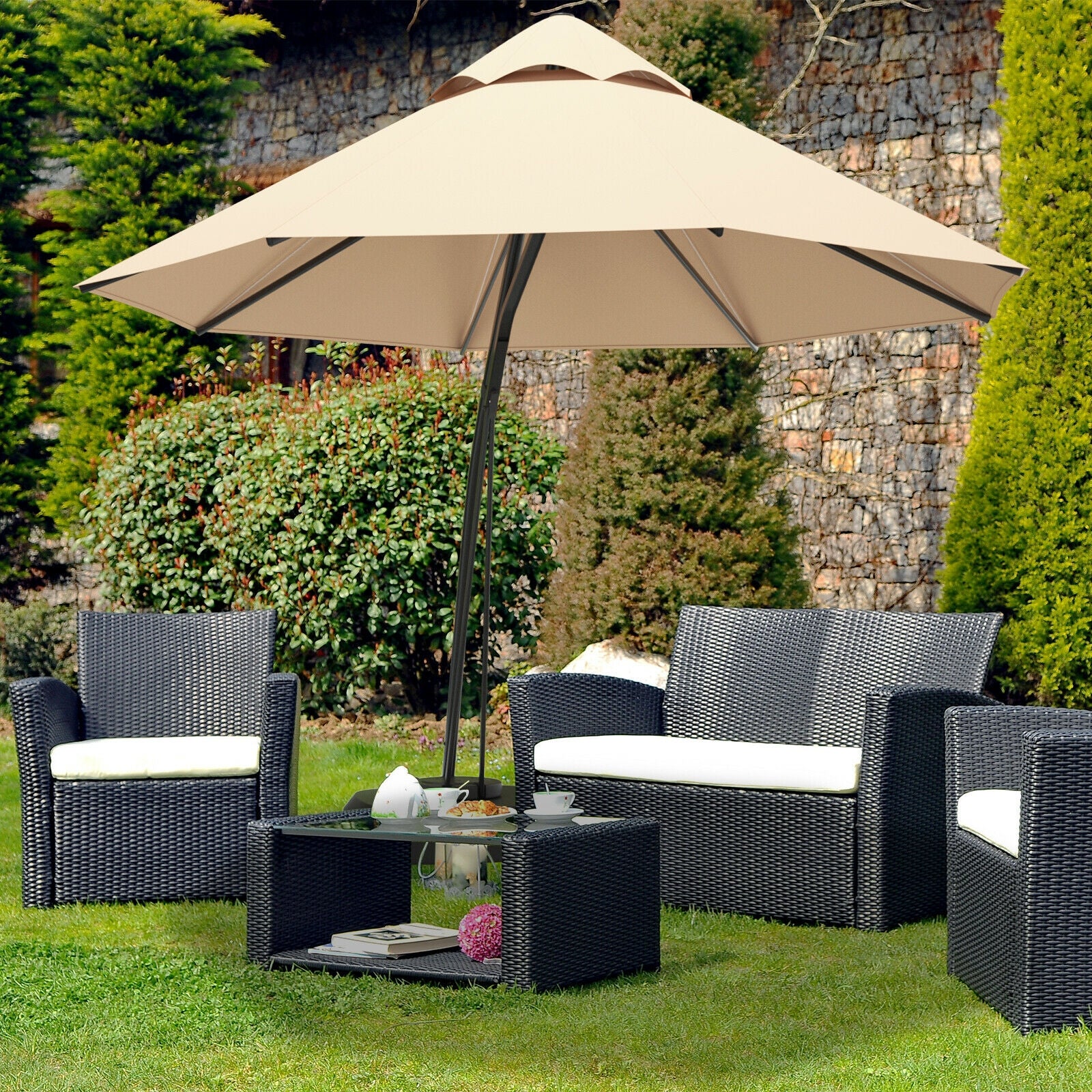 11 Feet Outdoor Cantilever Hanging Umbrella, Beige Outdoor Umbrellas at Gallery Canada