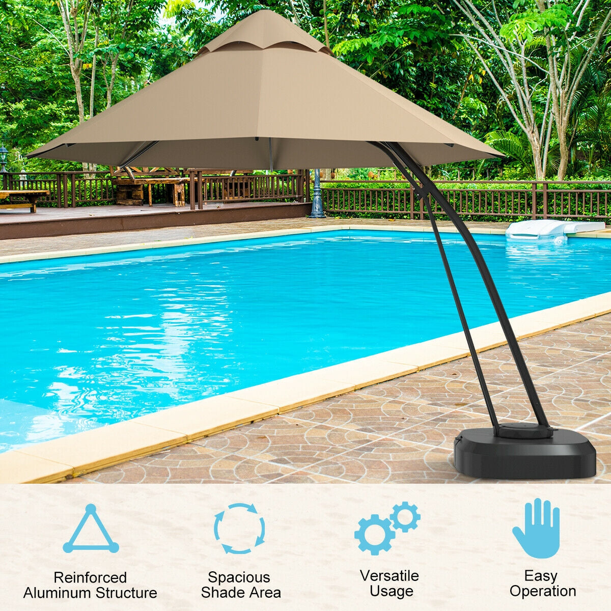 11 Feet Outdoor Cantilever Hanging Umbrella, Beige Outdoor Umbrellas at Gallery Canada