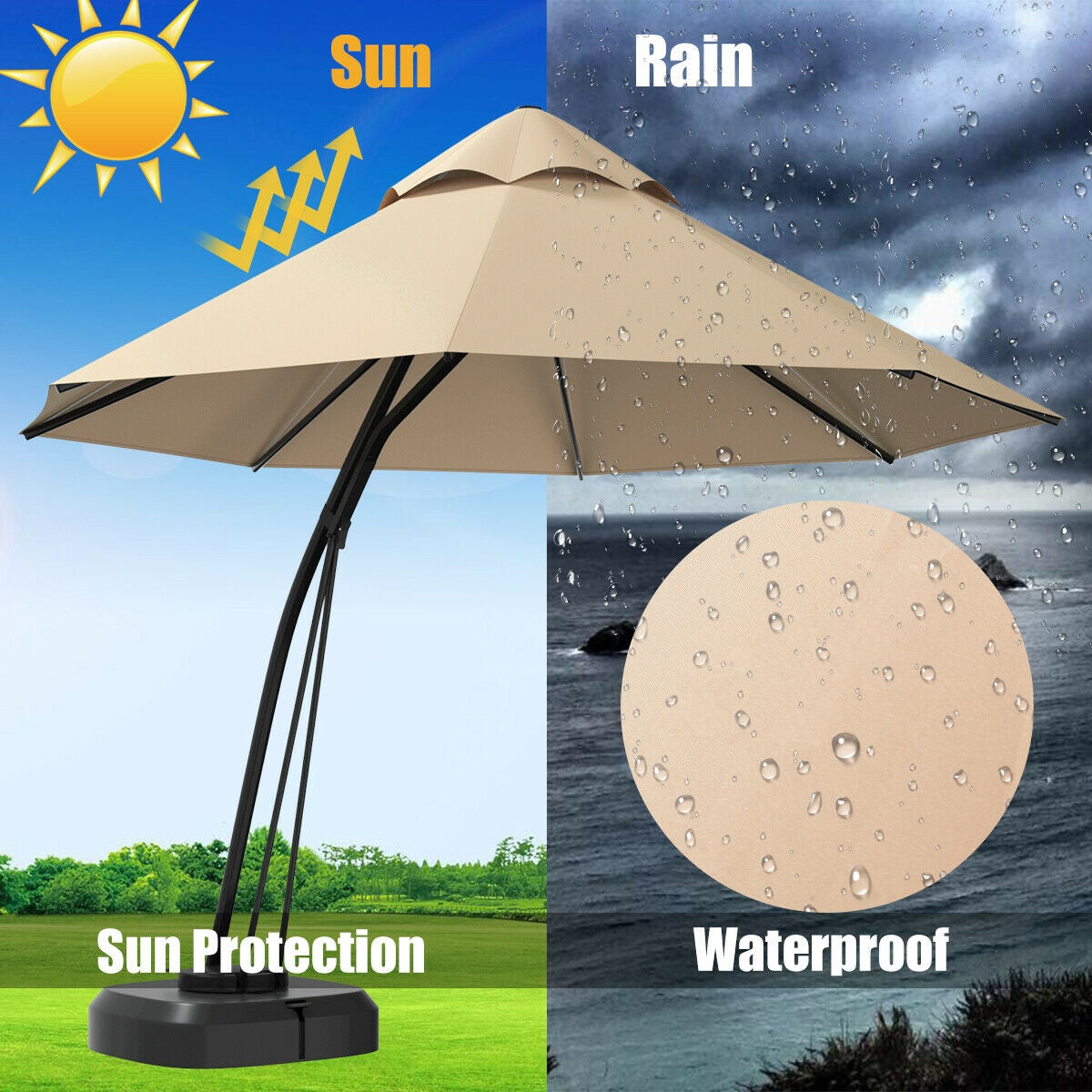 11 Feet Outdoor Cantilever Hanging Umbrella, Beige Outdoor Umbrellas at Gallery Canada