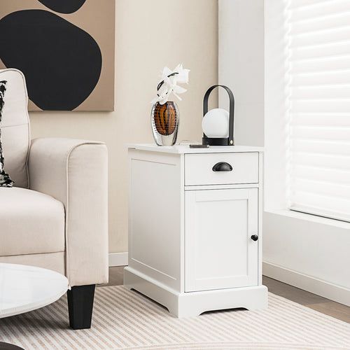 End Table With Charging Station, Flip Top, White