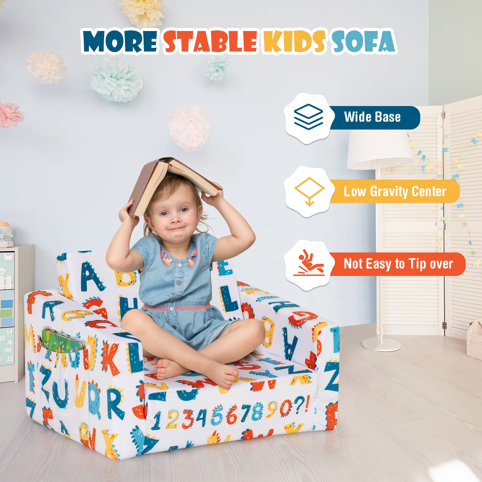Convertible Kids Sofa, Velvet Fabric, Multicolor Kids Chairs & Seating at Gallery Canada