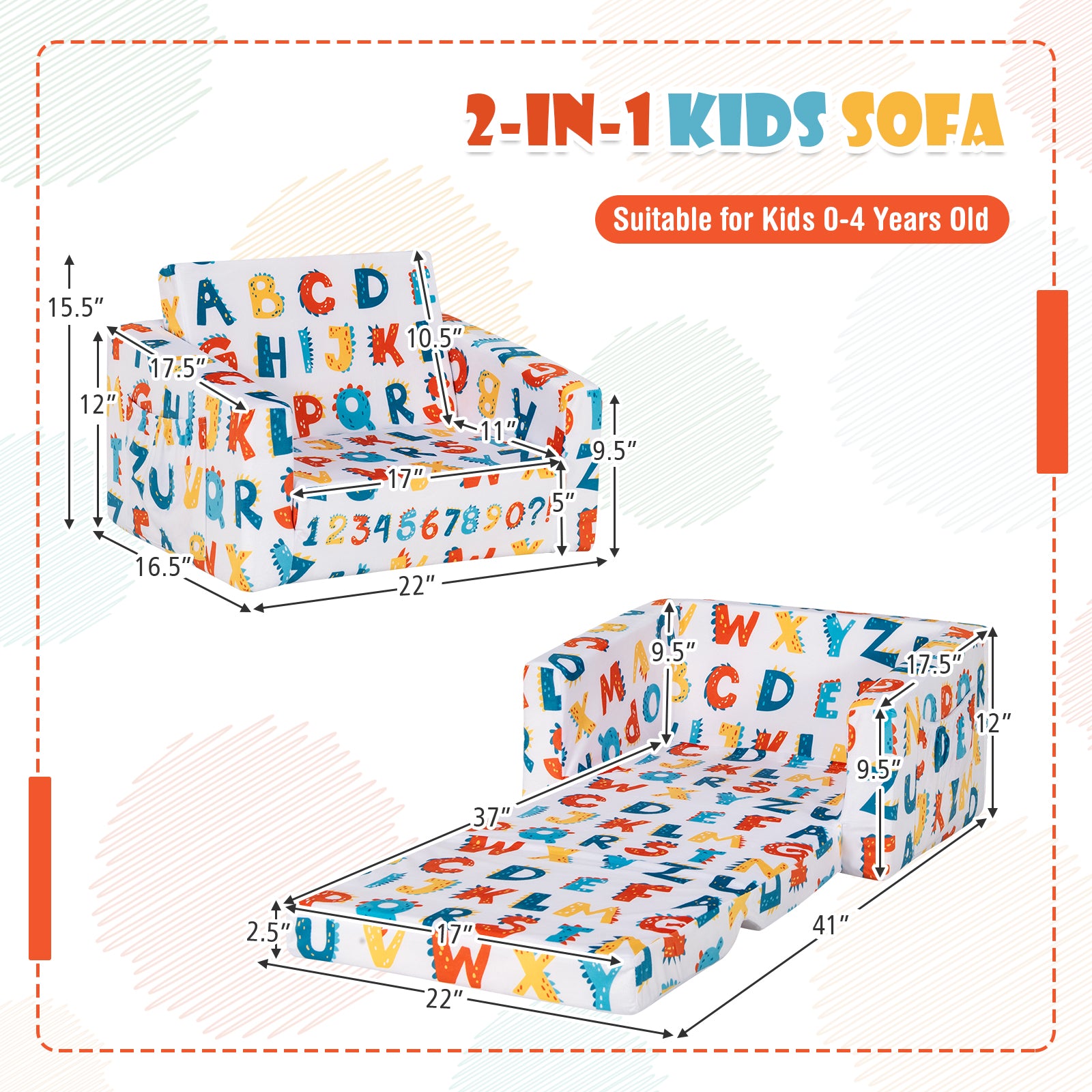 Convertible Kids Sofa, Velvet Fabric, Multicolor Kids Chairs & Seating at Gallery Canada