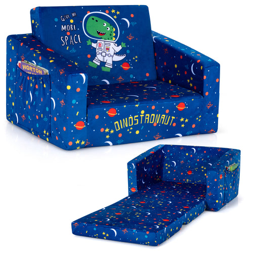 Convertible Kids Sofa, Velvet Fabric, Blue