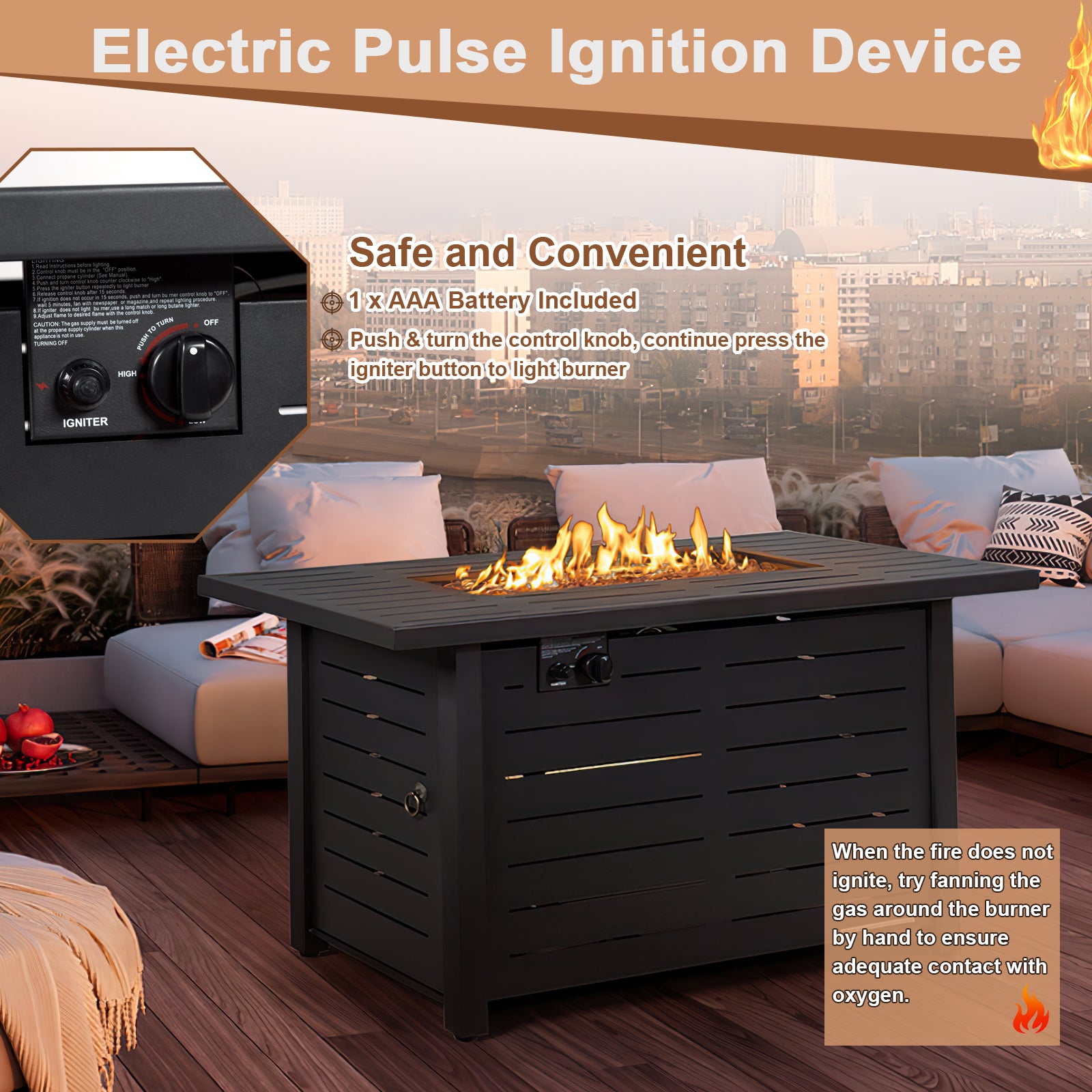 42 Inch 60,000 BTU Propane Fire Pit Table, Waterproof Cover Fire Pit Tables at Gallery Canada