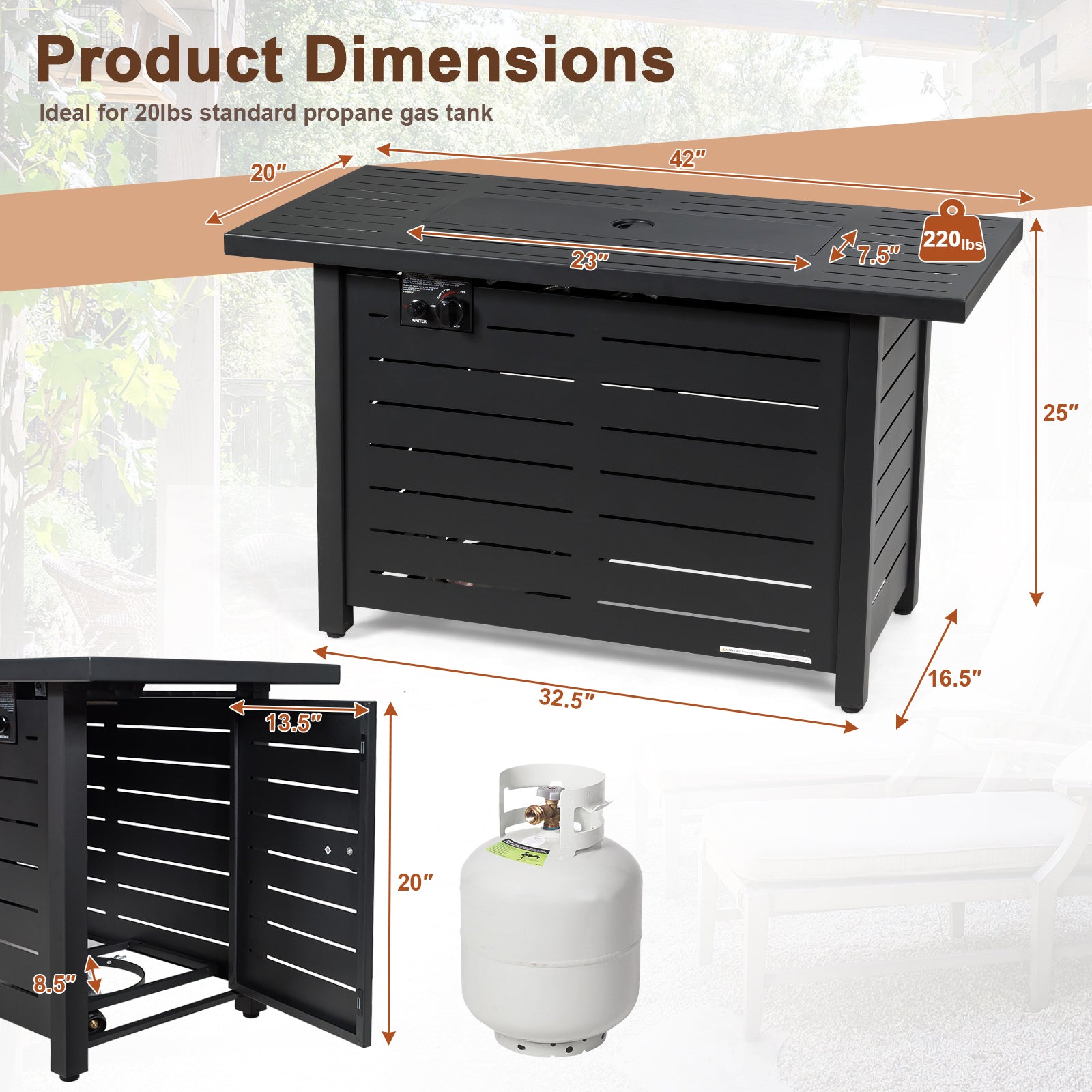 42 Inch 60,000 BTU Propane Fire Pit Table, Waterproof Cover Fire Pit Tables at Gallery Canada