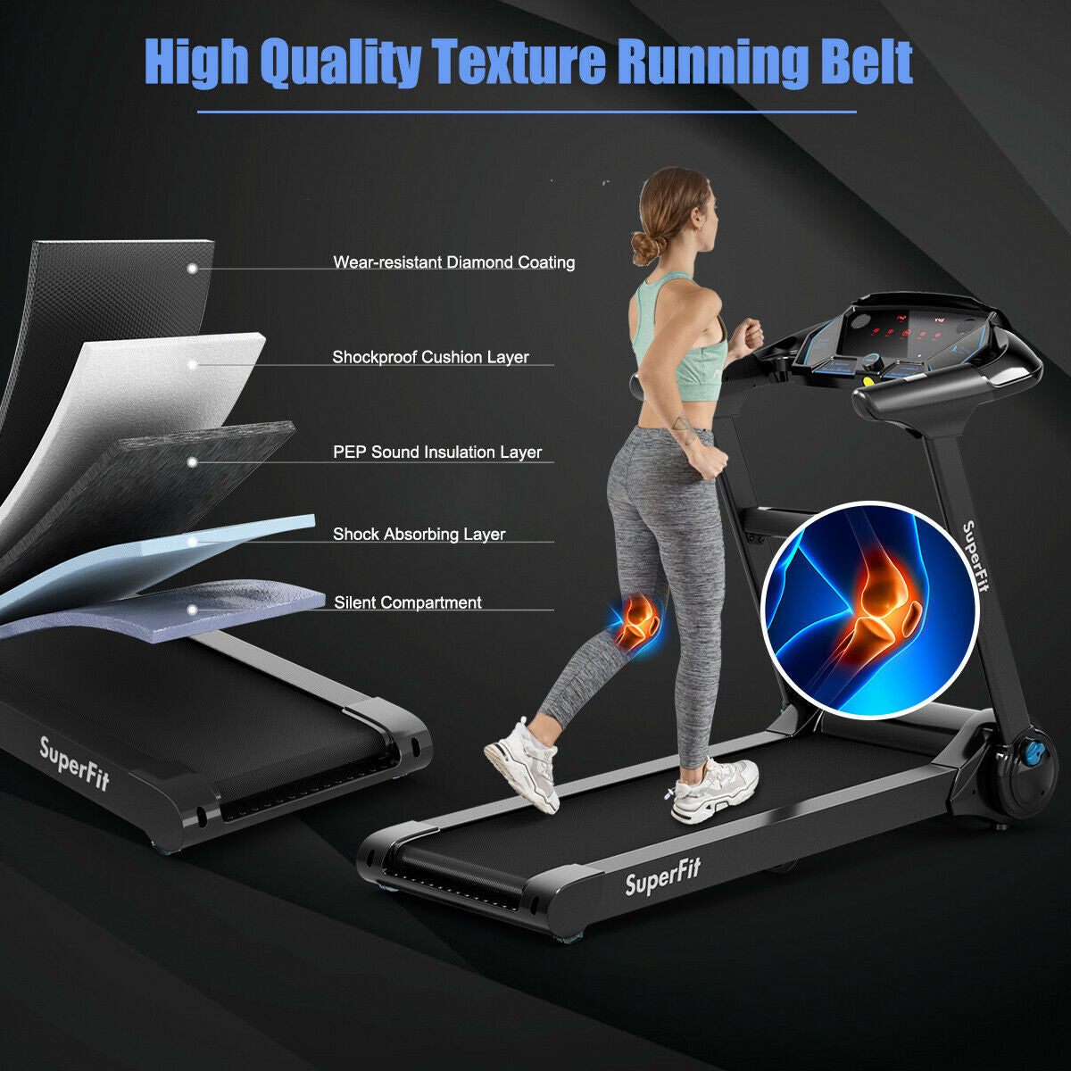 2.25HP Folding Treadmill, Running Machine, Black Treadmills at Gallery Canada