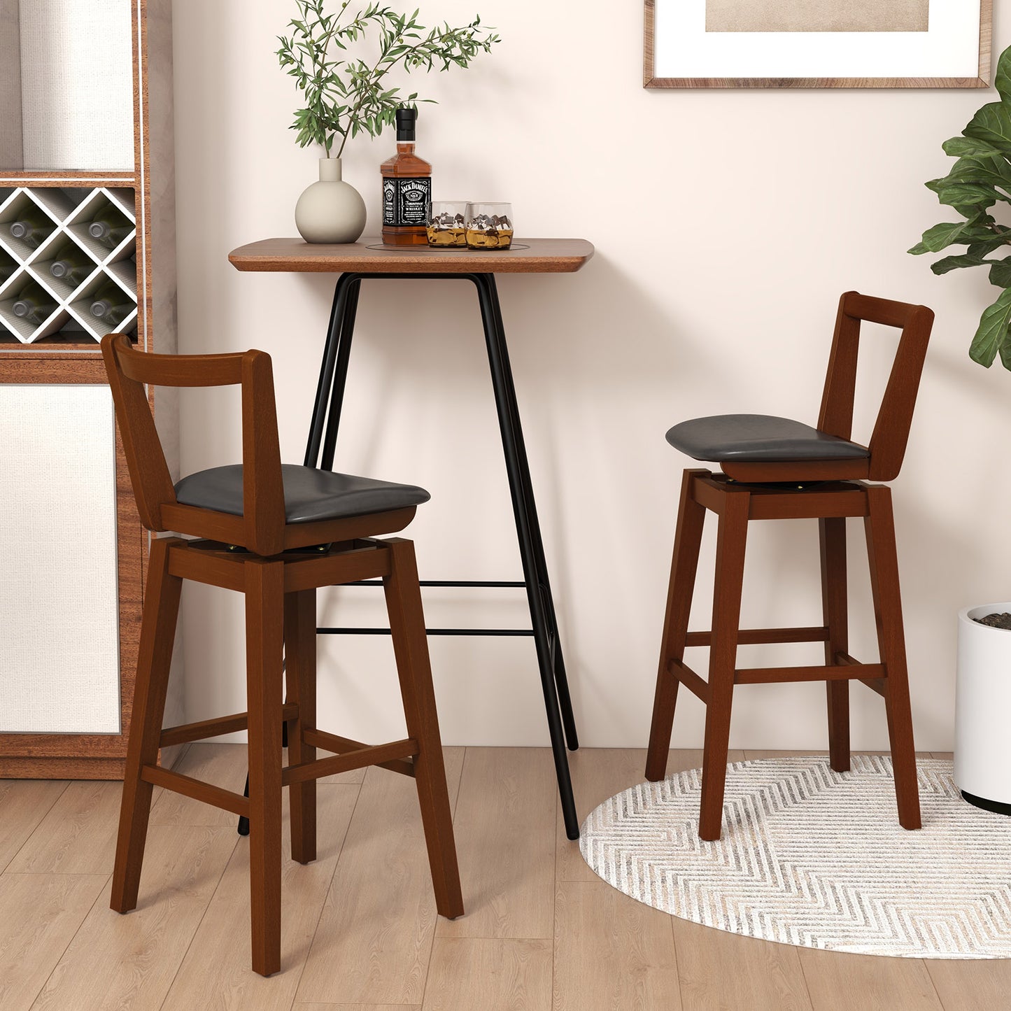 Swivel Upholstered PU Leather Stool, 30.5 inches, Brown Bar Stools at Gallery Canada