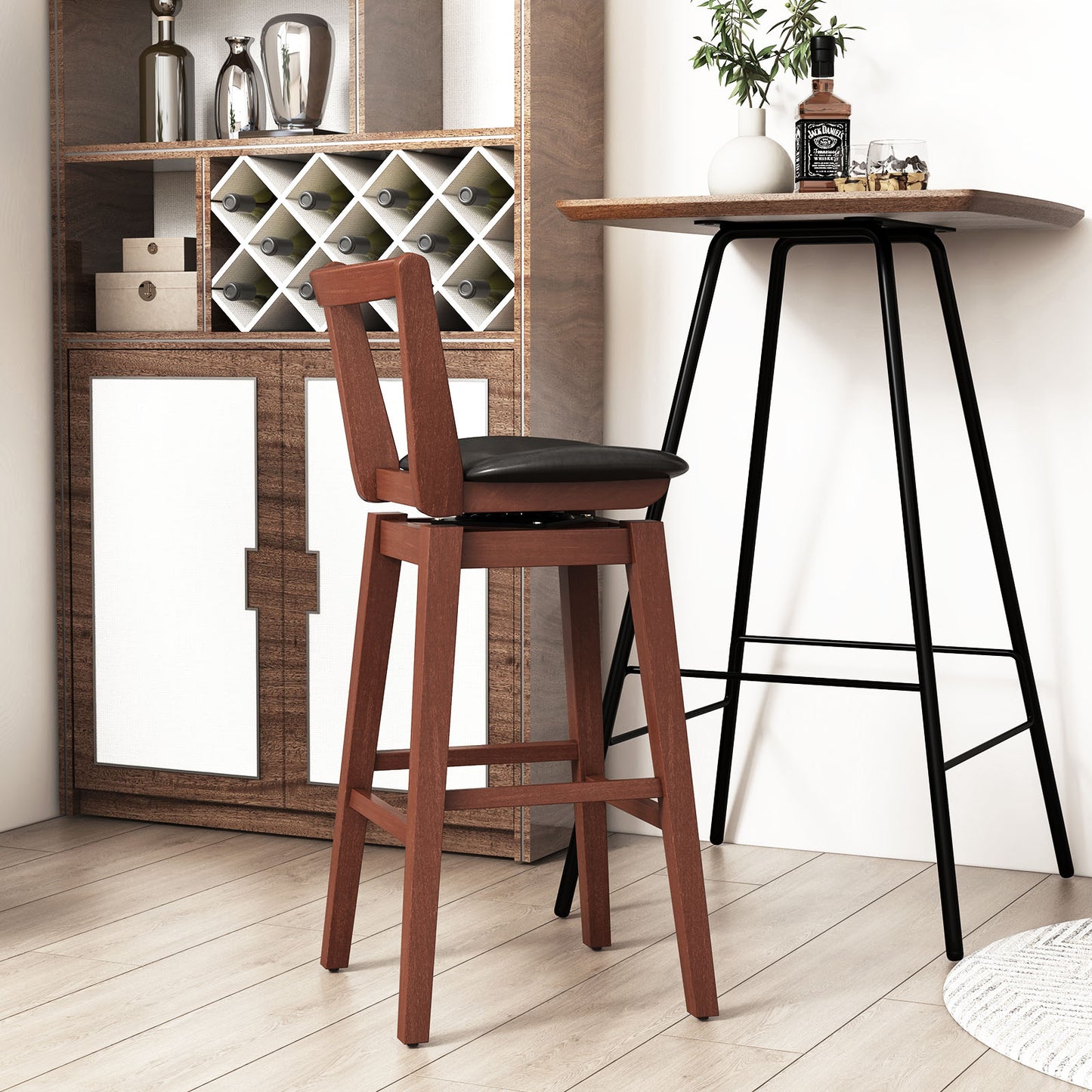 Swivel Upholstered PU Leather Stool, 30.5 inches, Brown Bar Stools at Gallery Canada