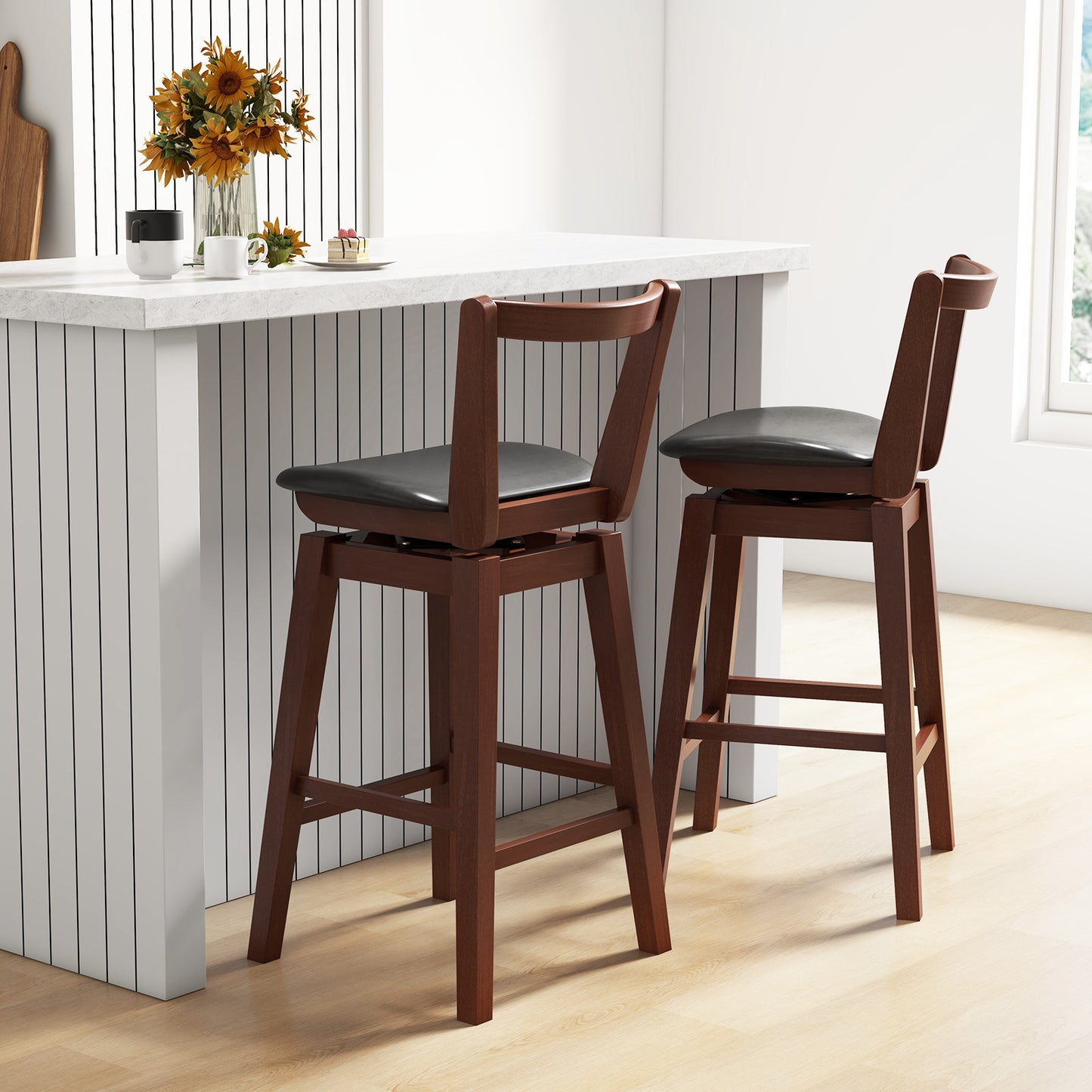 Swivel Upholstered PU Leather Stool, 30.5 inches, Brown Bar Stools at Gallery Canada