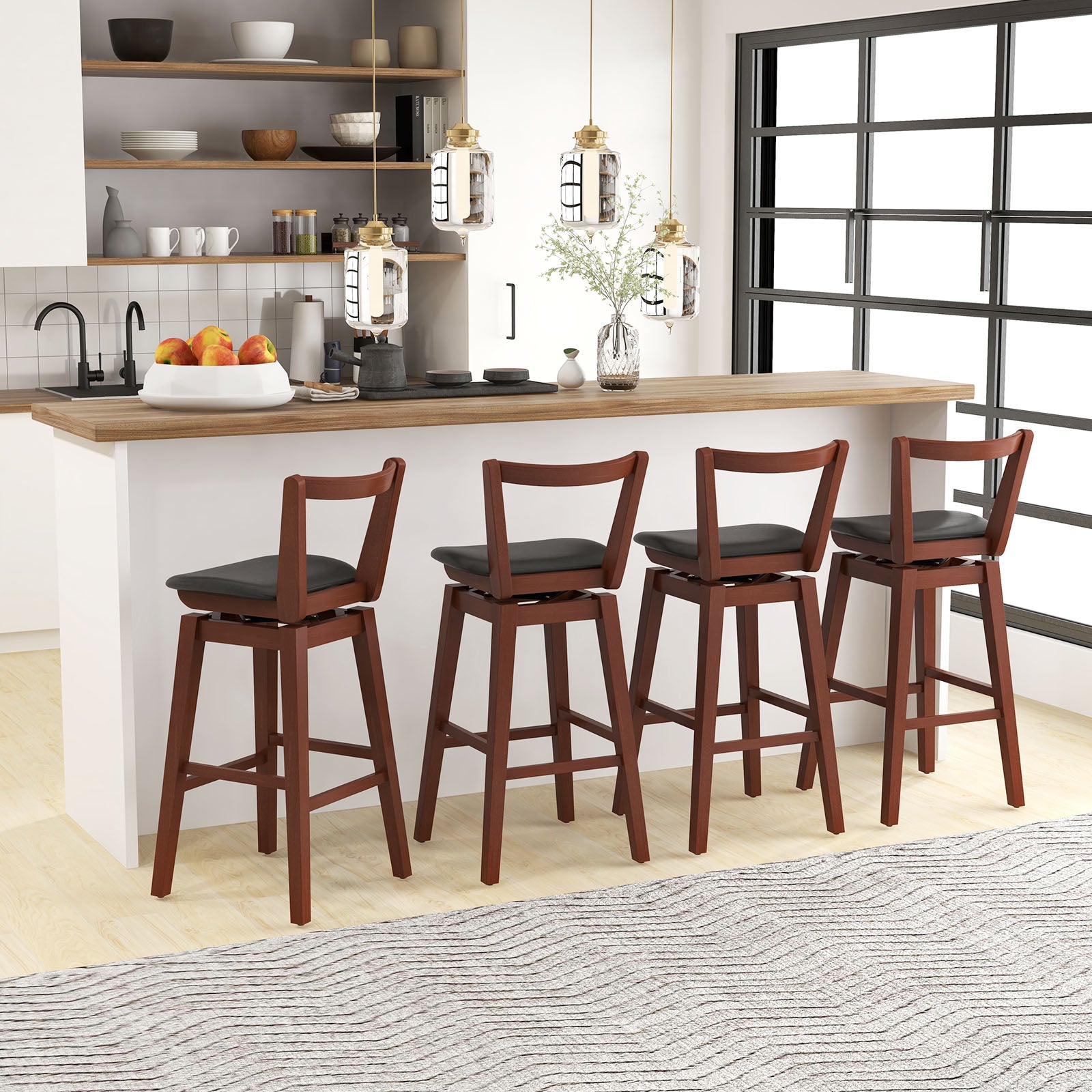 Swivel Upholstered PU Leather Stool, 30.5 inches, Brown Bar Stools at Gallery Canada