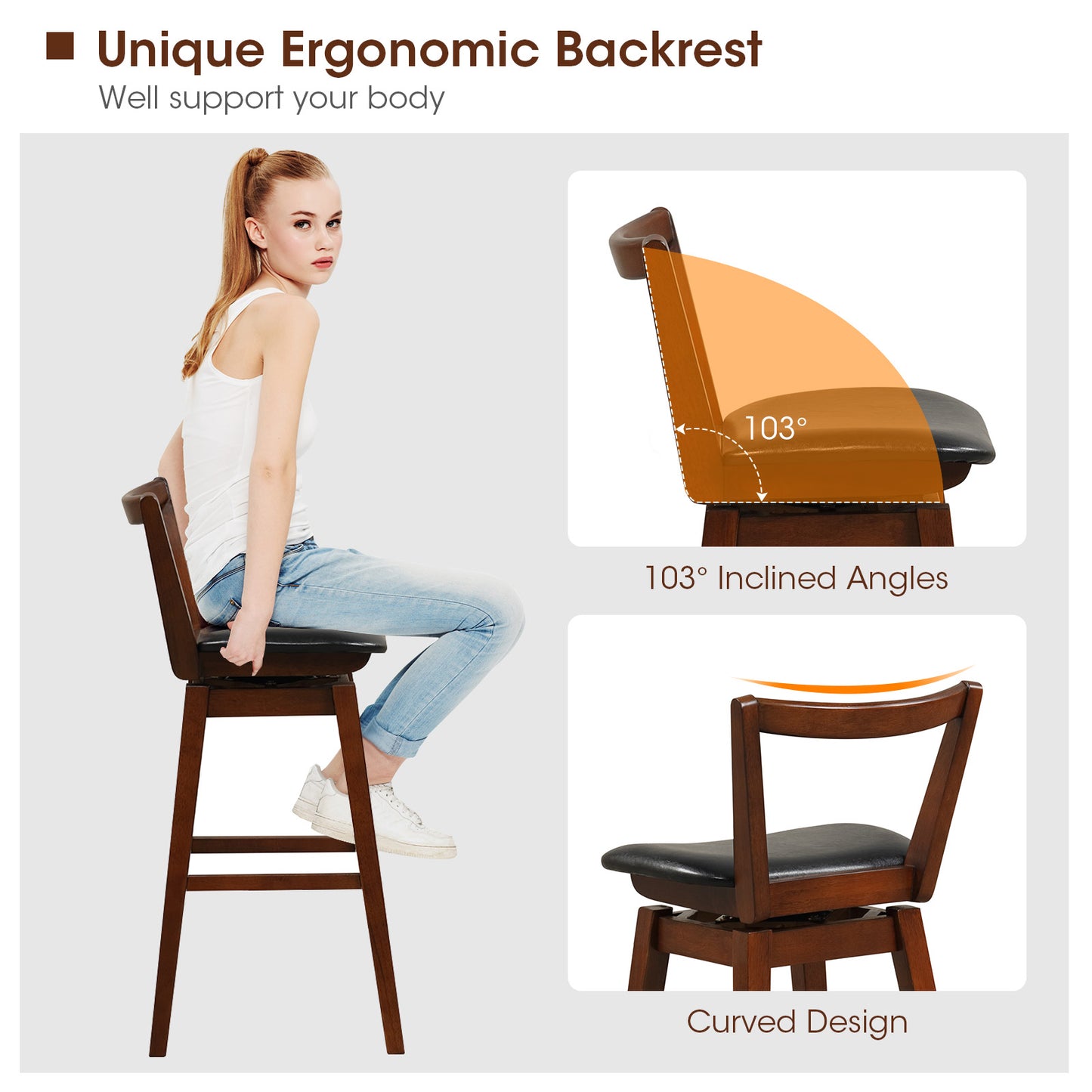 Swivel Upholstered PU Leather Stool, 30.5 inches, Brown Bar Stools at Gallery Canada
