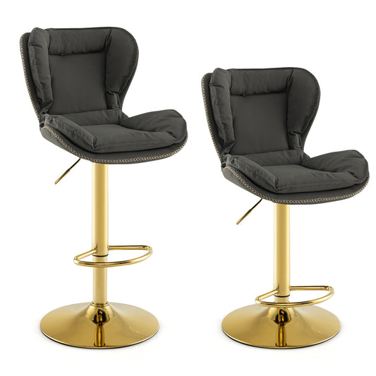 Set Of 2 Swivel Bar Stools, PU Leather, With Footrest And Curved Backrest, Gray Bar Stools Gray at Gallery Canada