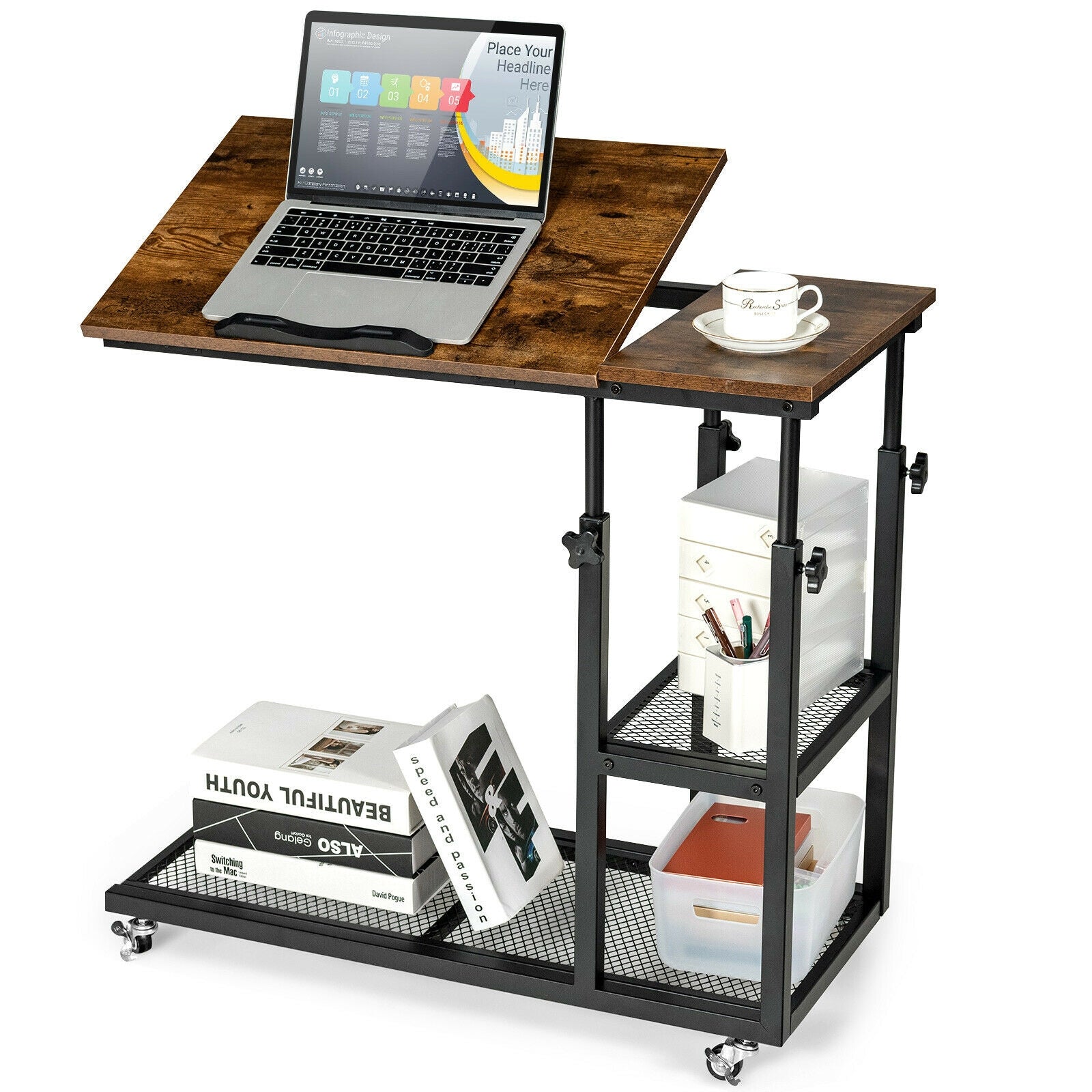 Adjustable C-Shaped Bedside Table, Rustic Brown End & Side Tables at Gallery Canada