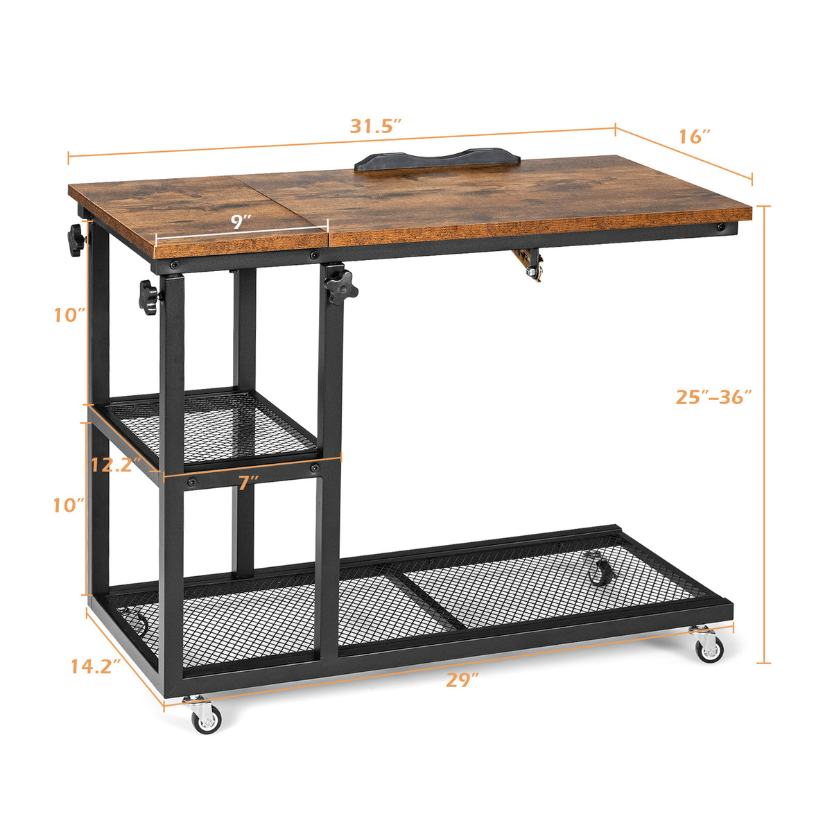 Adjustable C-Shaped Bedside Table, Rustic Brown End & Side Tables at Gallery Canada