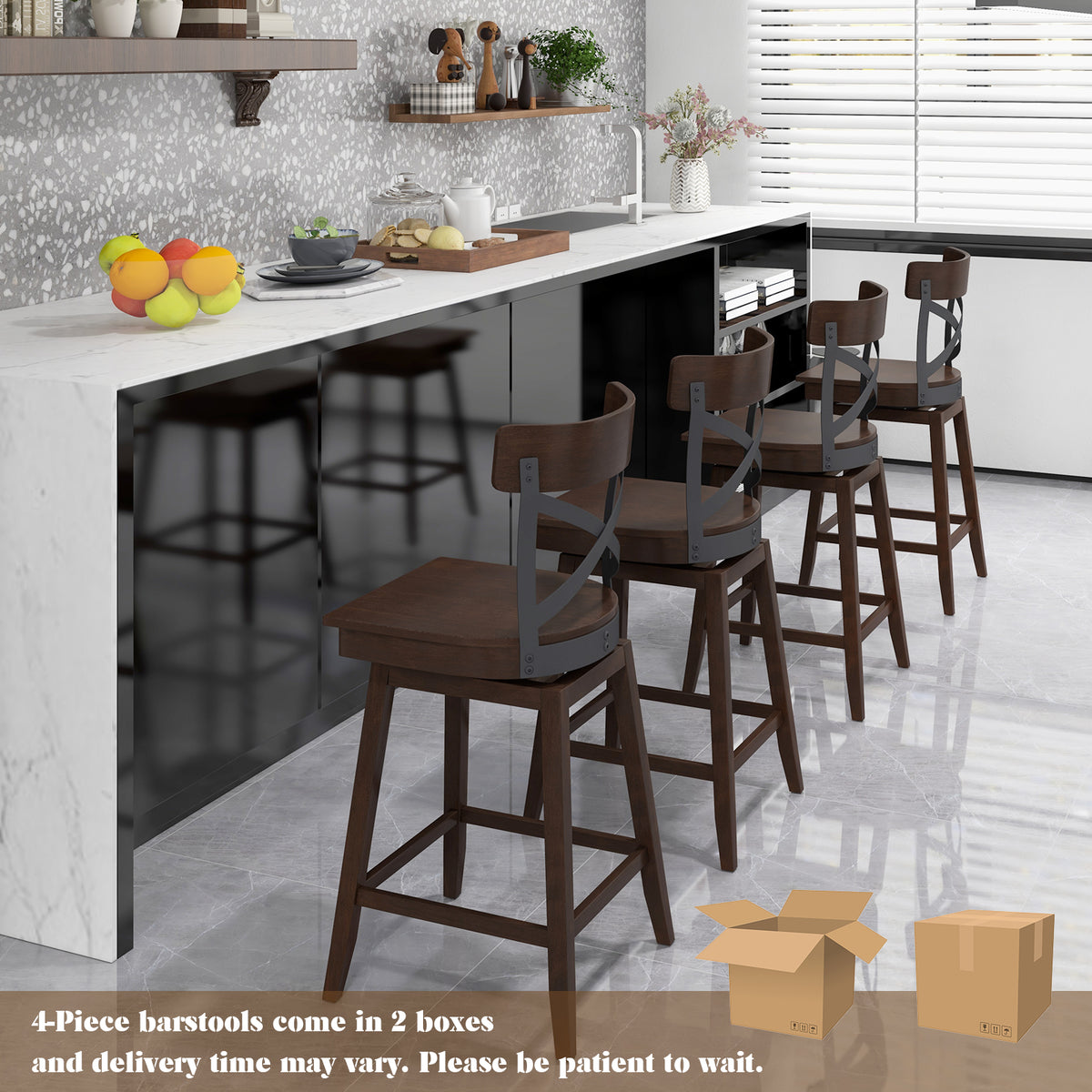 Set Of 2 Wooden Swivel Bar Stools, 24 Inches, Brown Bar Stools at Gallery Canada