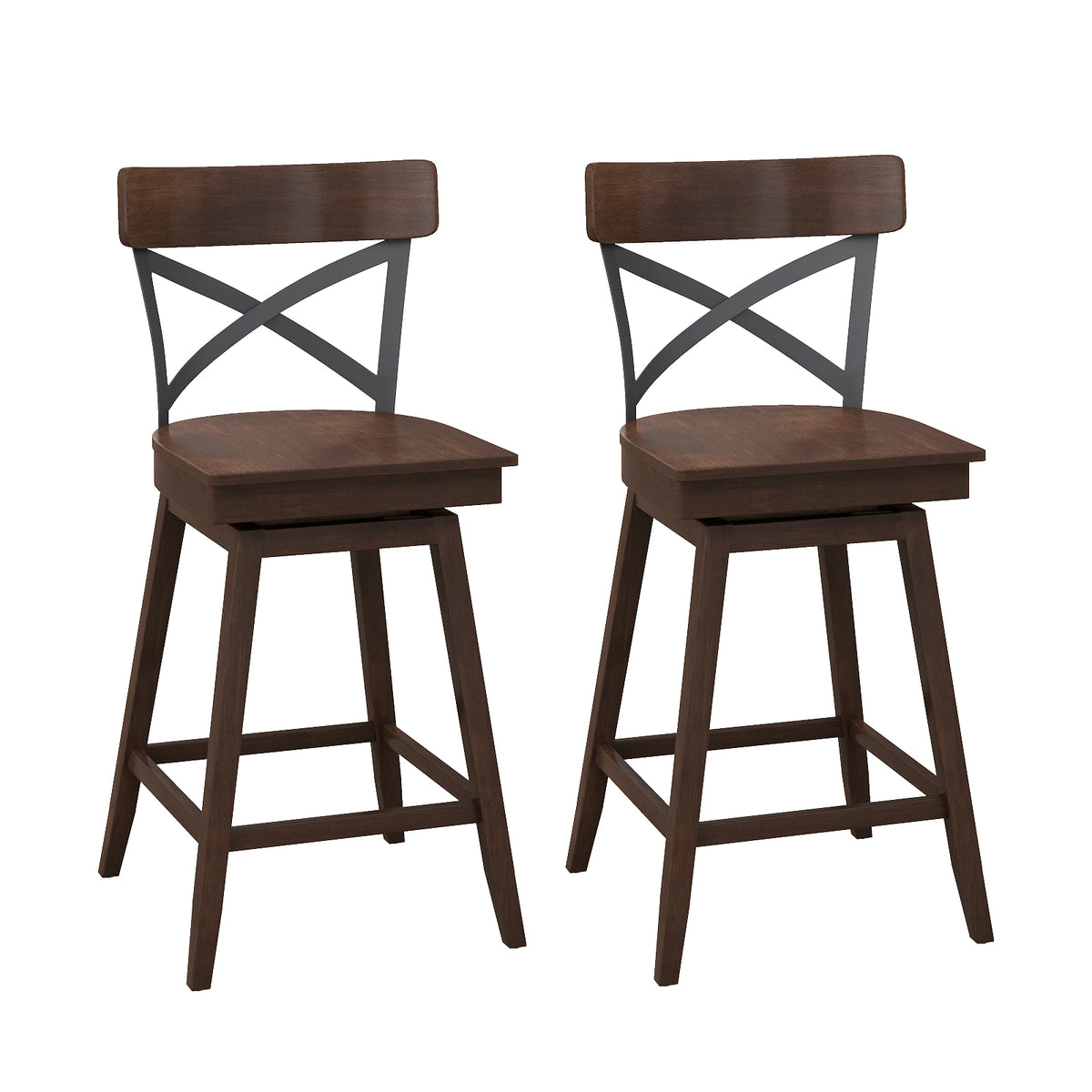 Set Of 2 Wooden Swivel Bar Stools, 24 Inches, Brown Bar Stools at Gallery Canada