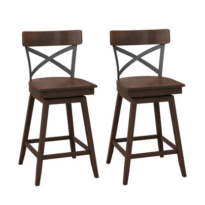 Set Of 2 Wooden Swivel Bar Stools, 24 Inches, Brown Bar Stools at Gallery Canada