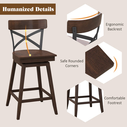 Set Of 2 Wooden Swivel Bar Stools, 24 Inches, Brown Bar Stools at Gallery Canada