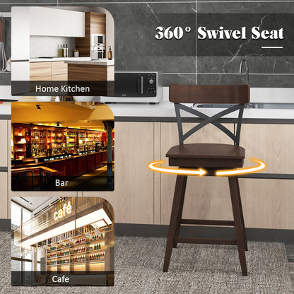Set Of 2 Wooden Swivel Bar Stools, 24 Inches, Brown Bar Stools at Gallery Canada