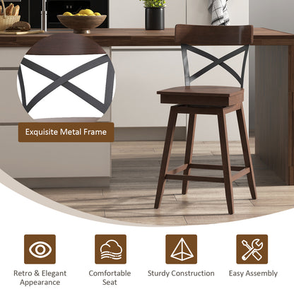 Set Of 2 Wooden Swivel Bar Stools, 24 Inches, Brown Bar Stools at Gallery Canada