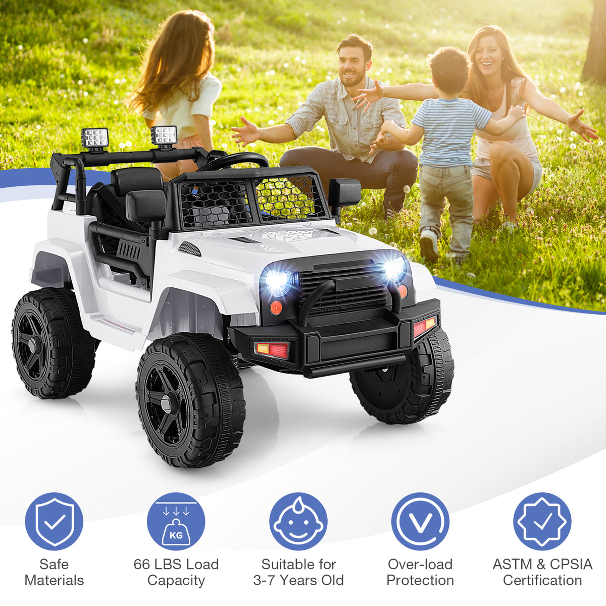 12V Kids Ride On Truck With Remote Control, Headlights, White Powered Ride On Toys at Gallery Canada