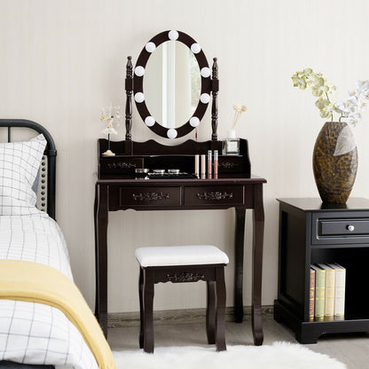 Makeup Dressing Table With Touch Switch Lighted Mirror, Cushioned Stool, Brown Makeup Vanities at Gallery Canada