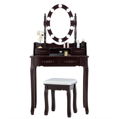 Makeup Dressing Table With Touch Switch Lighted Mirror, Cushioned Stool, Brown Makeup Vanities at Gallery Canada