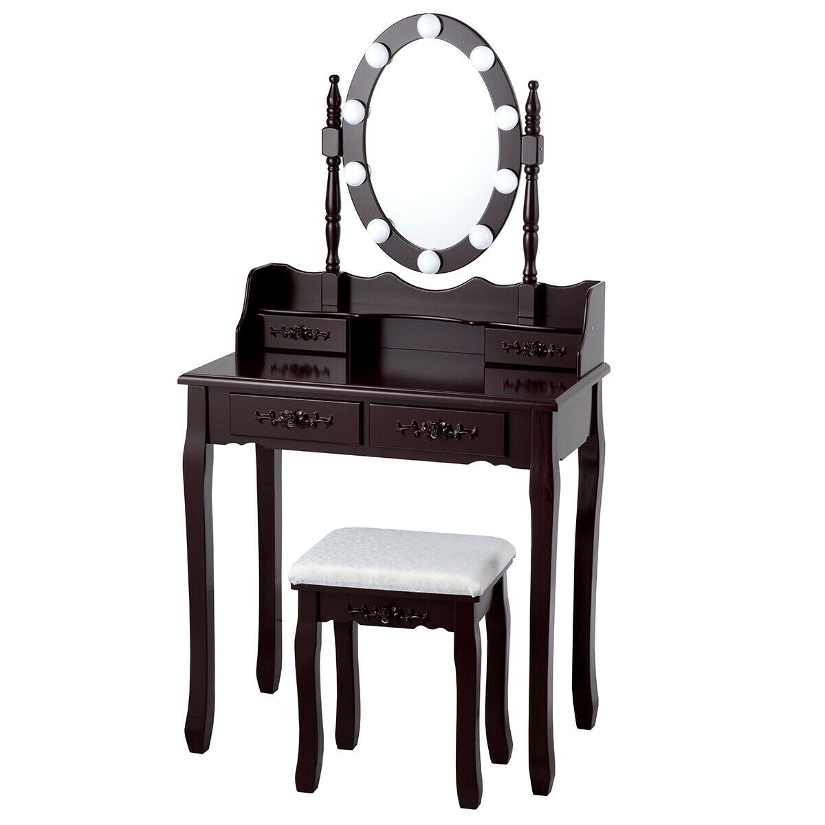 Makeup Dressing Table With Touch Switch Lighted Mirror, Cushioned Stool, Brown Makeup Vanities at Gallery Canada