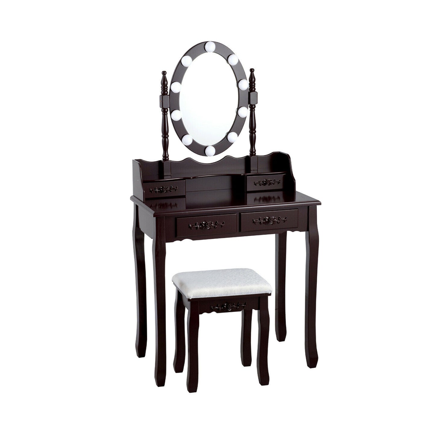 Makeup Dressing Table With Touch Switch Lighted Mirror, Cushioned Stool, Brown Makeup Vanities at Gallery Canada
